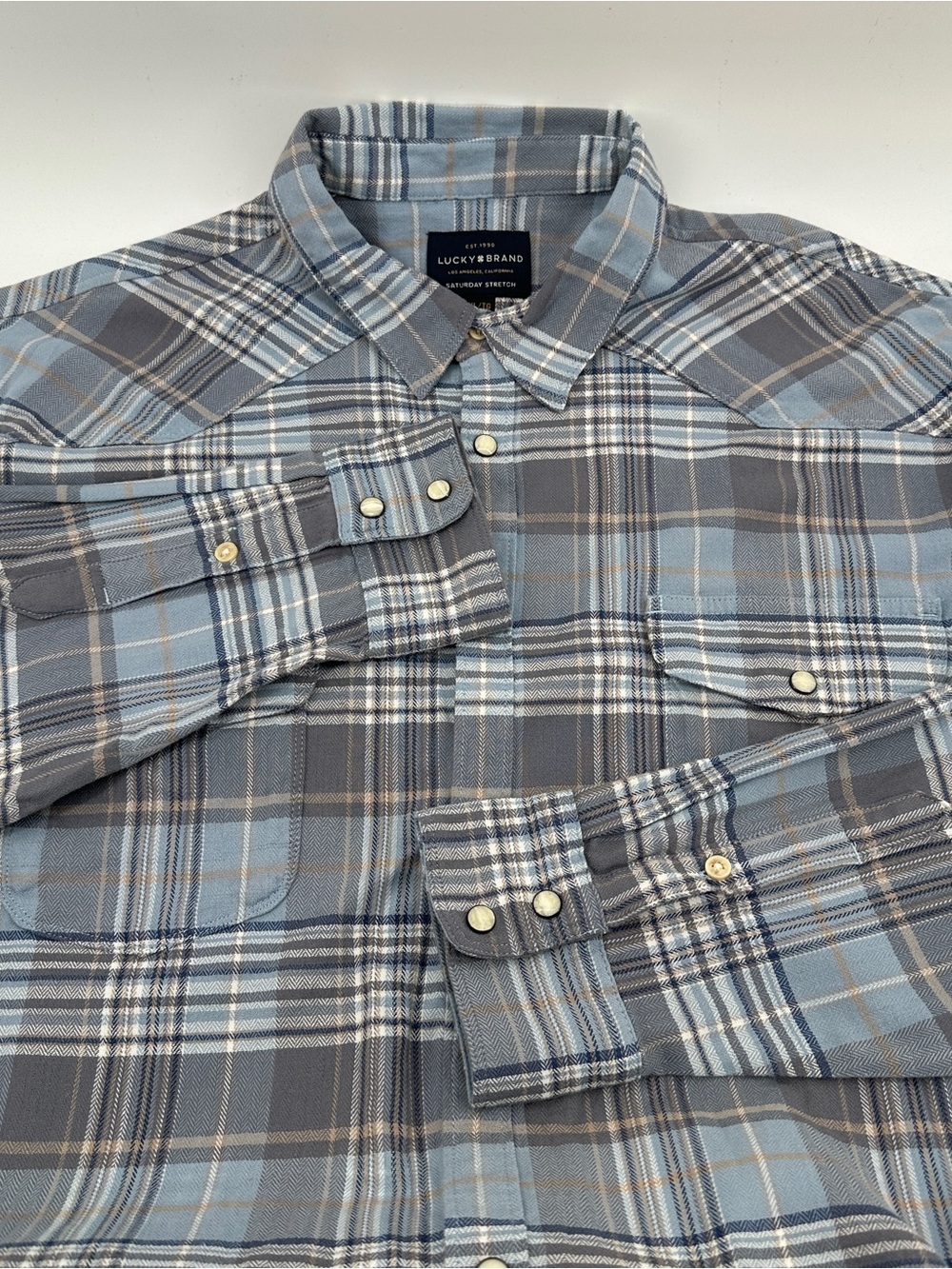 Lucky Brand Saturday Stretch Pearl Snap Western Plaid Shirt XL NWT